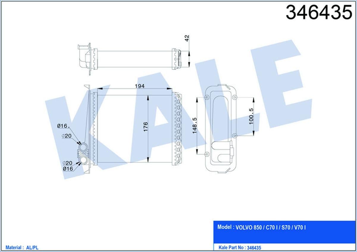 Kalorifer Radyatörü Volvo 850 91-96 C70 98-05 S70 97-00 V70 97-00