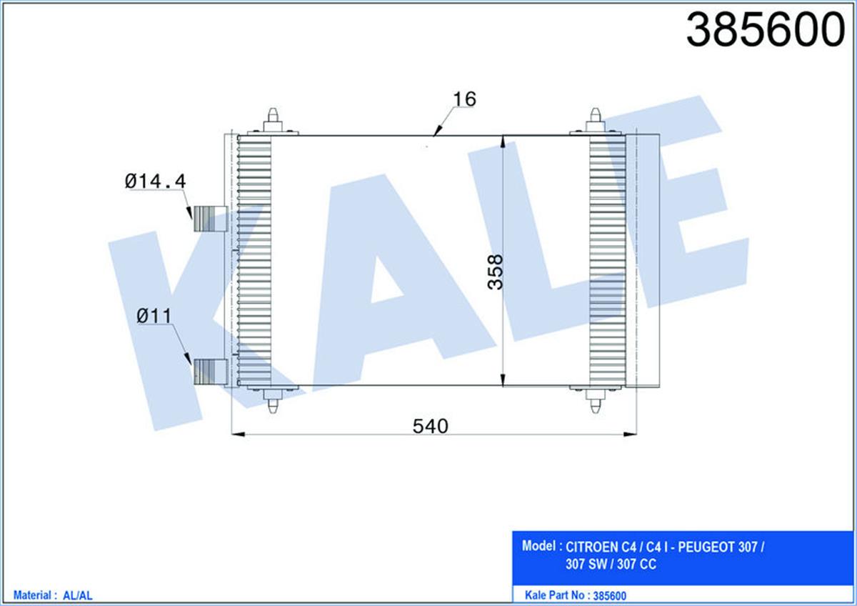 Klima Radyatörü Kondenser 307 00 2.0Hdı Al/Al 540X358x16