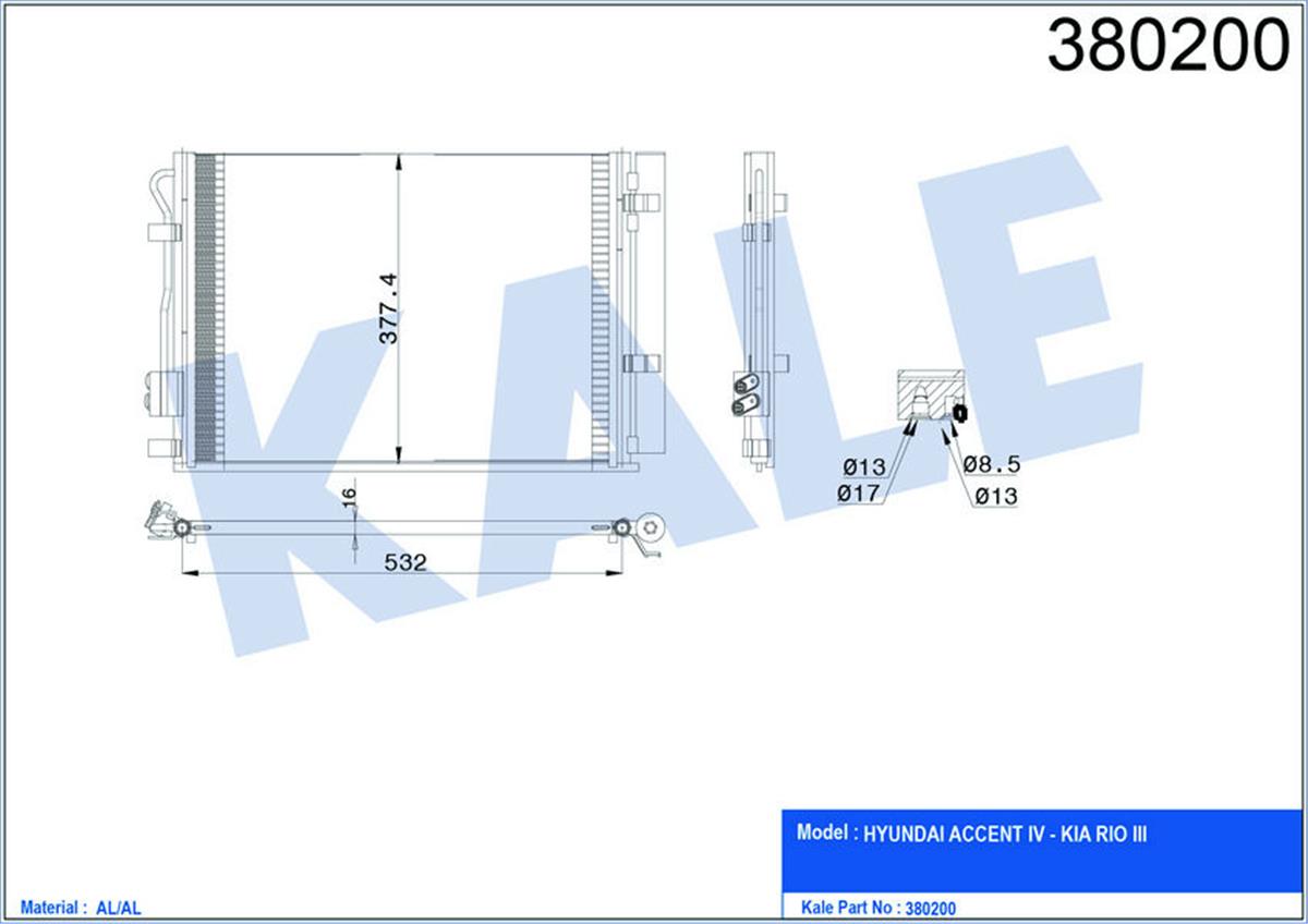 Klima Radyatörü Kondenser Accent Blue 1.4İ / Kıa Rio Iıı Al/Al 530X371x16