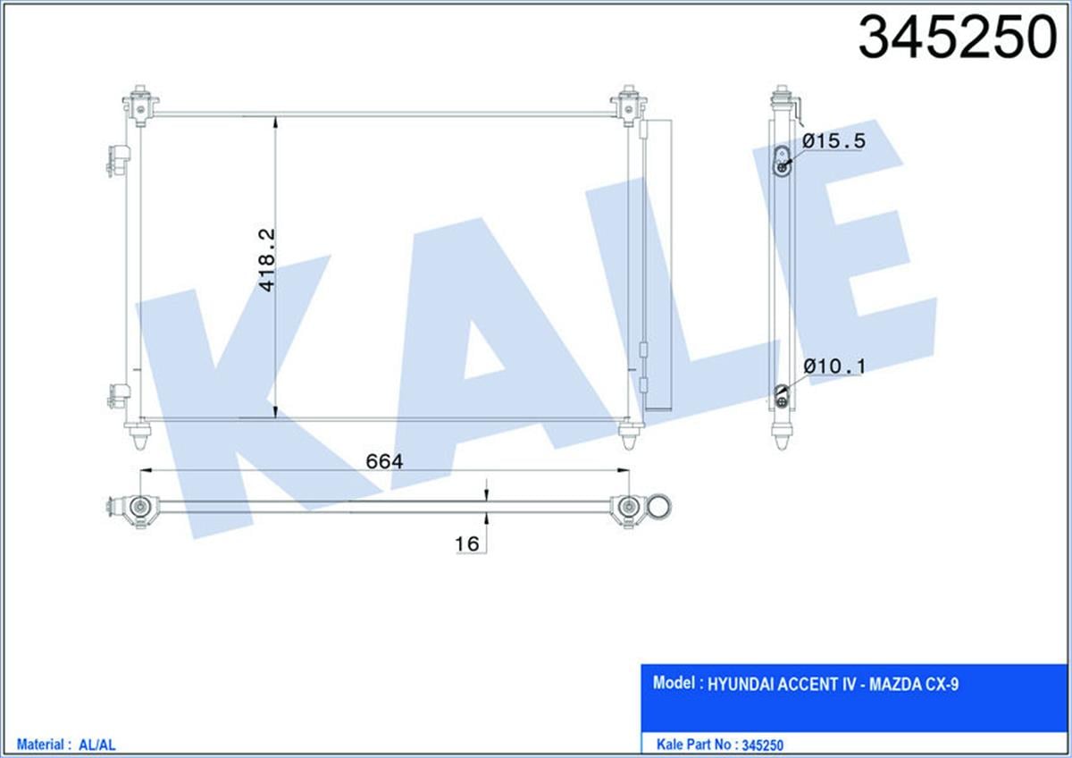Klima Radyatörü Kondenser Accent Era 1.4 10 Mazda Cx-9 3.5-3.7 07 706X411x16 Mek