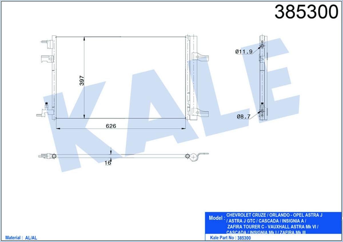 Klima Radyatörü Kondenser Astra J 1.7-2.0Cdtı 10 A17dtr Al/Al 643X398x16