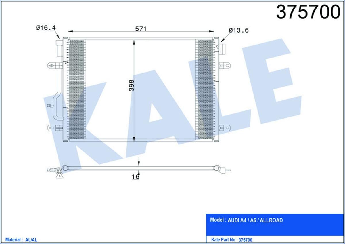 Klima Radyatörü Kondenser Audi A4 A6 1.8T 1.9Tdı-2.5Tdı 01 06 605X401x16 Al-Al