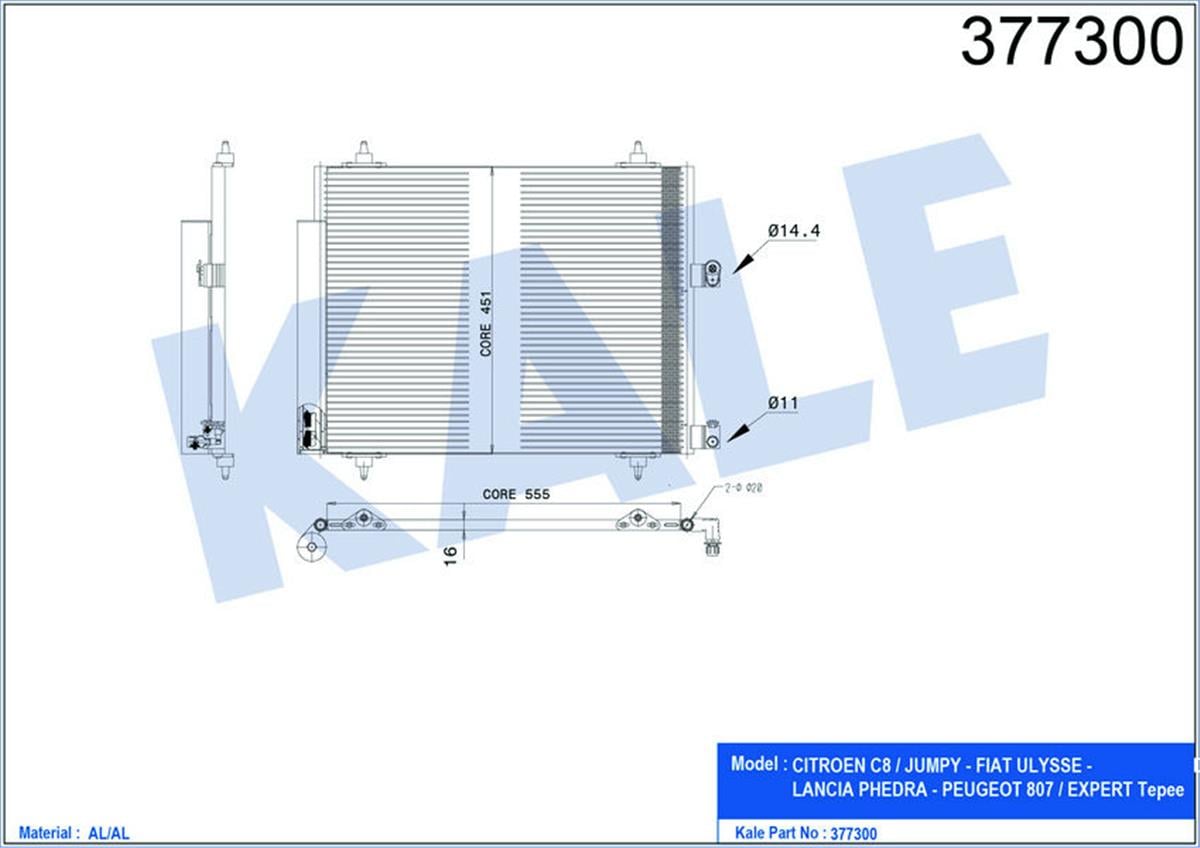 Klima Radyatörü Kondenser C8-Ulysse-Expert Al/Al 560X450x16