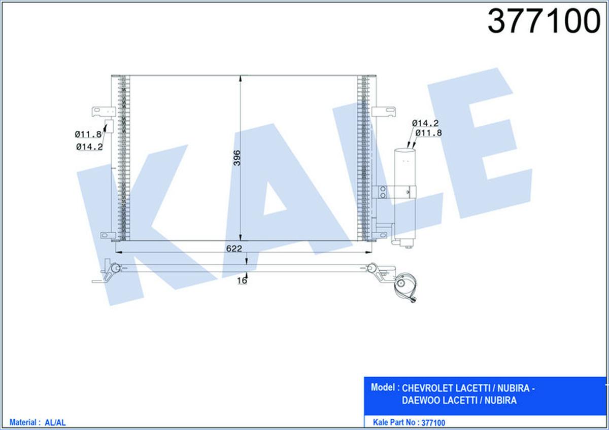 Klima Radyatörü Kondenser Chevrolet/Daewoo Lacettı-Nubıra Al/Al 622X407x16