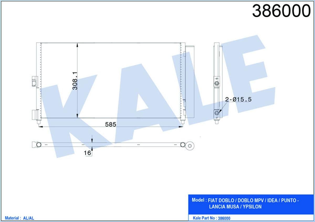 Klima Radyatörü Kondenser Doblo 01 Idea 04 Punto 03 Ypsılon 06-11 1.3 Jtd-1.9Jtd