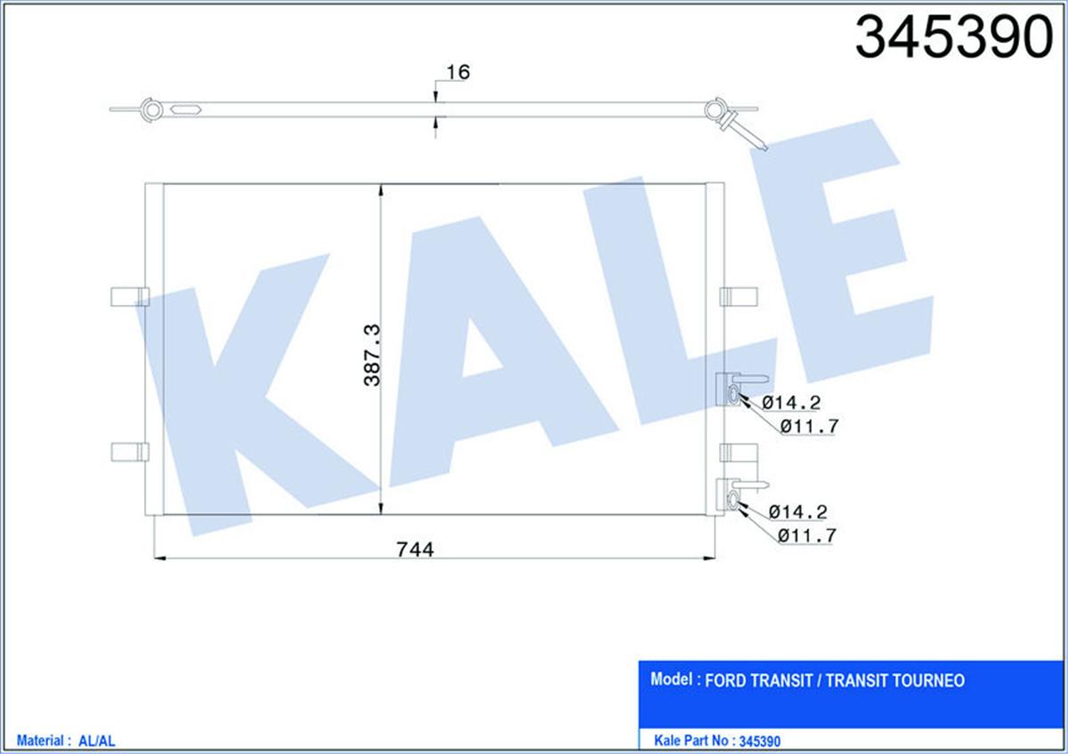 Klima Radyatörü Kondenser Ford Transit 2.2 Tdci-2.4 Tdci 06 839X391x16 Al/Al