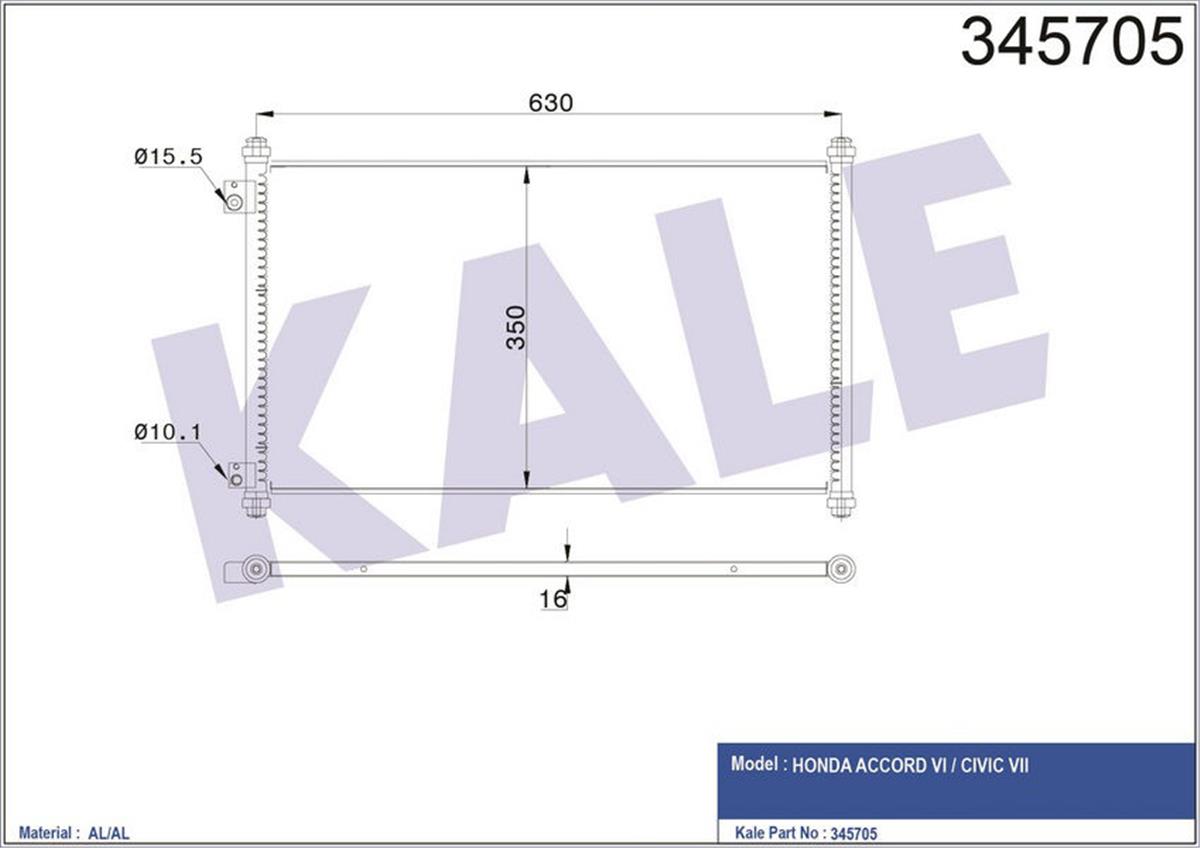 Klima Radyatörü Kondenser Honda Accord 98-05 -Cıviç  01-05 653X339x16 Mek.Opsiyo