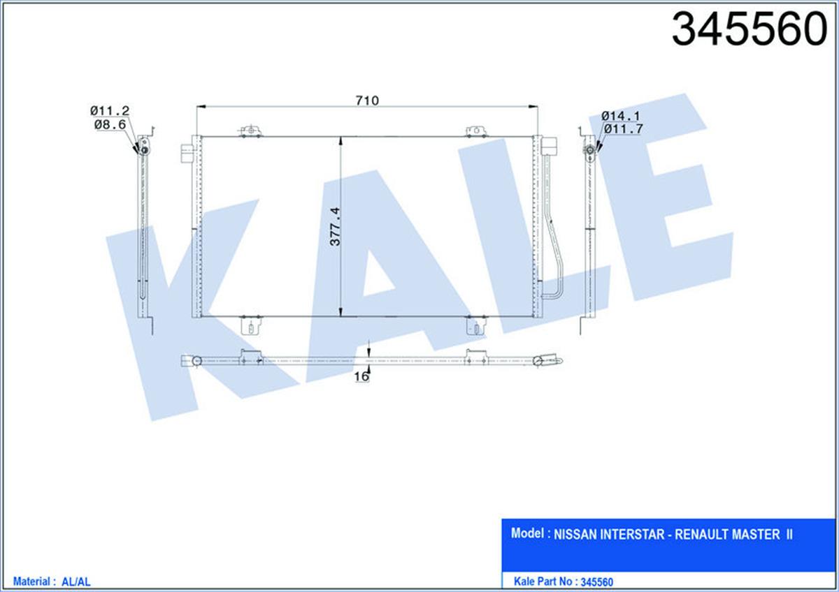 Klima Radyatörü Kondenser Master 00 730X378x16 Al/Al