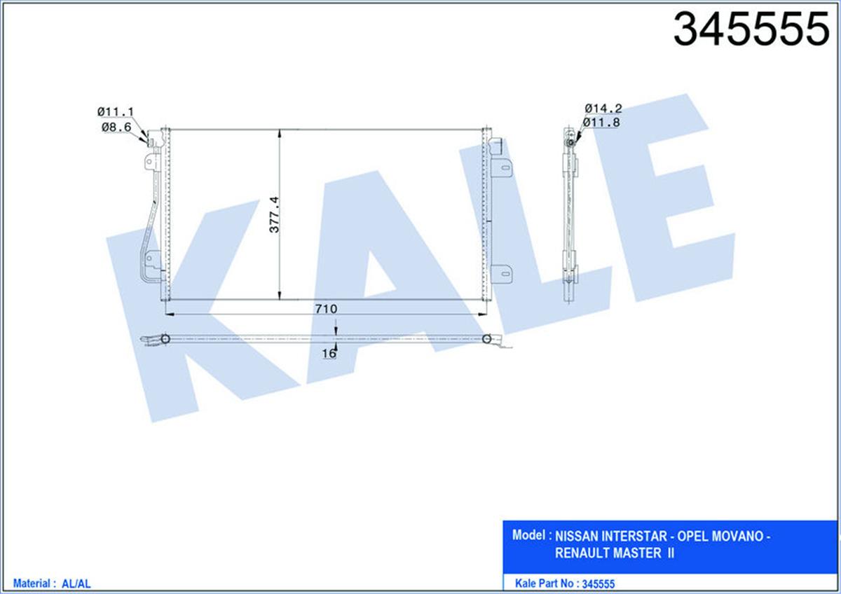 Klima Radyatörü Kondenser Master-Movano 00 690X376x16 Al/Al