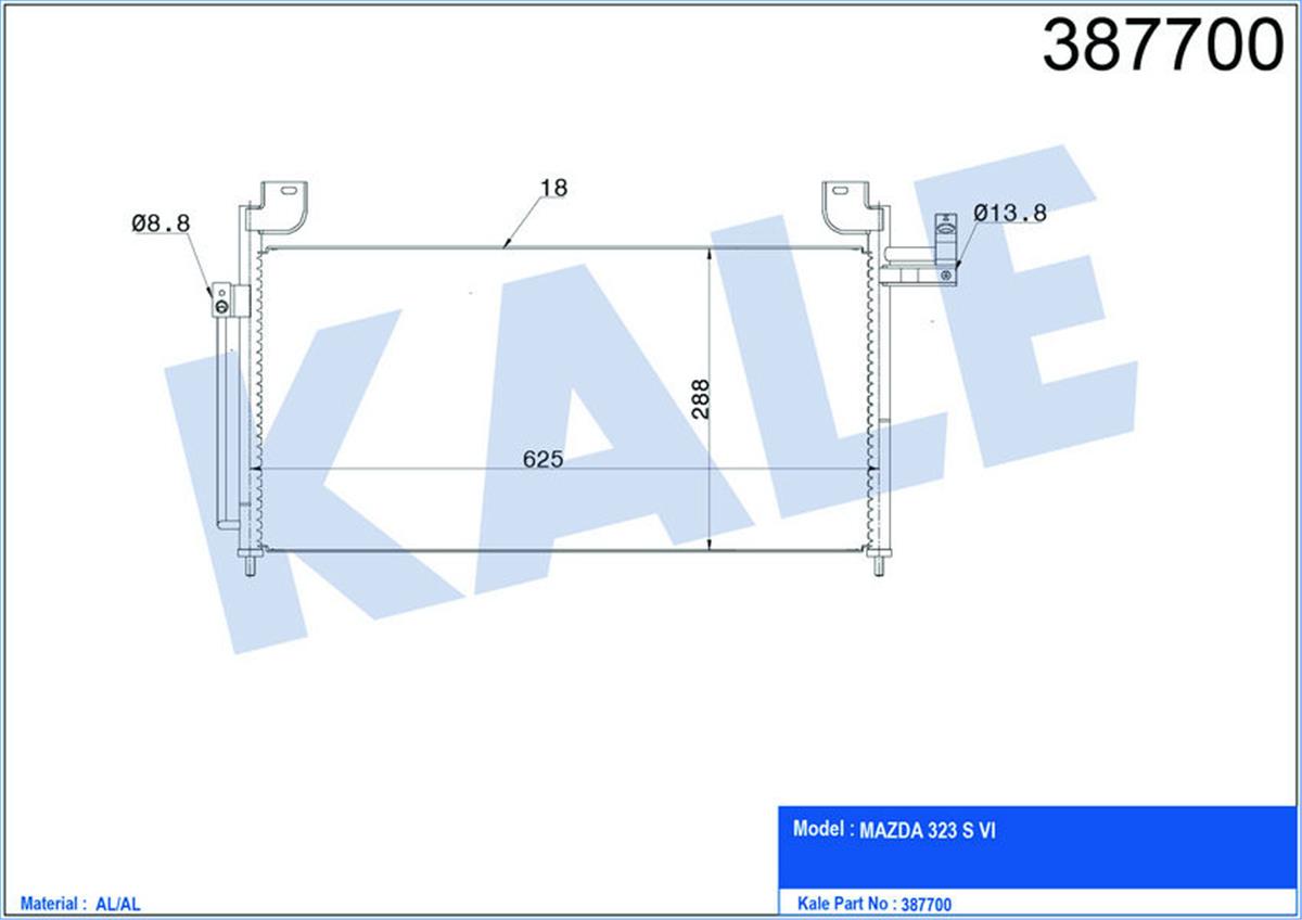 Klima Radyatörü Kondenser Mazda 323S Vı Al-Al 625X288x18