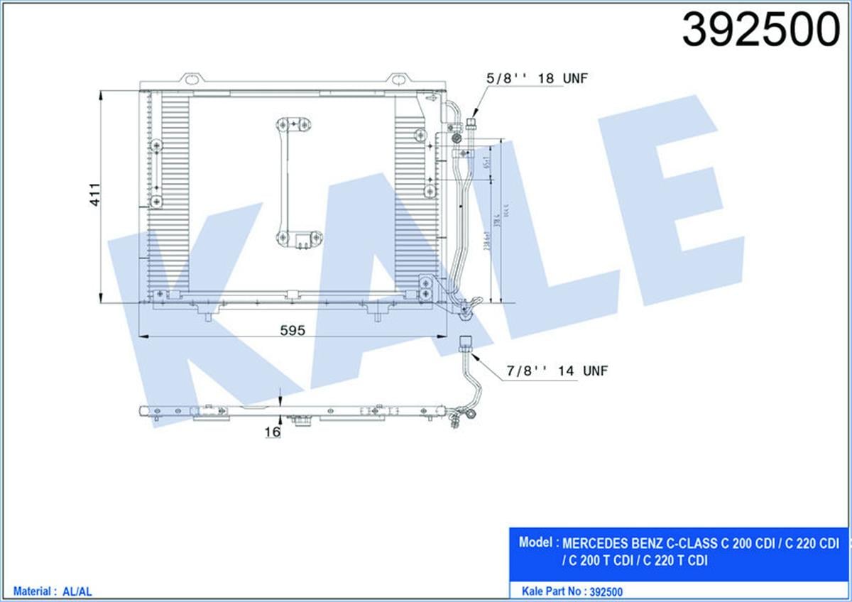 Klima Radyatörü Kondenser Mercedes Benz C200-C200t-C220-C220t Al-Al 590X440x16