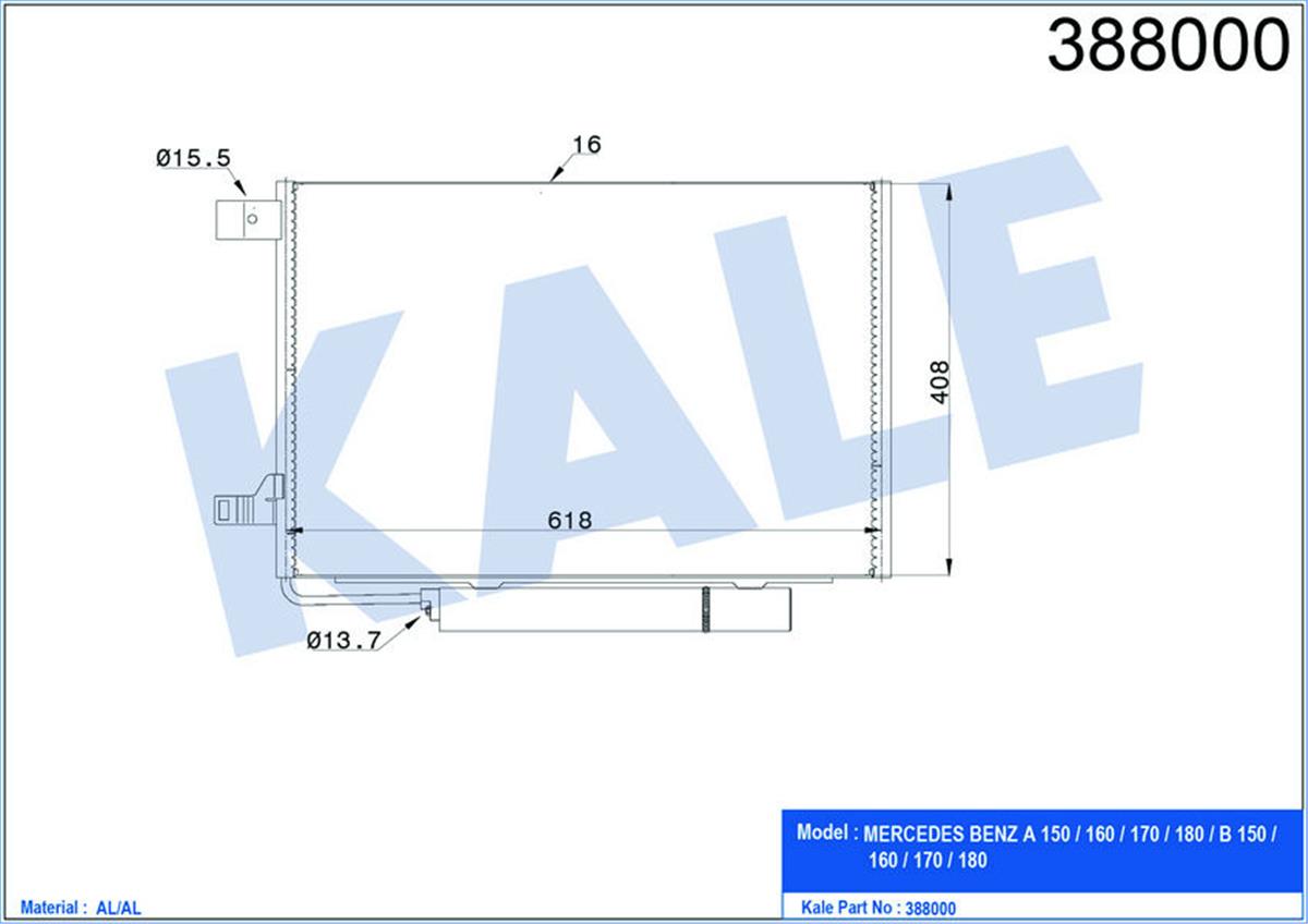 Klima Radyatörü Kondenser Mercedes Benz A150-B150 Al-Al 618X408x16