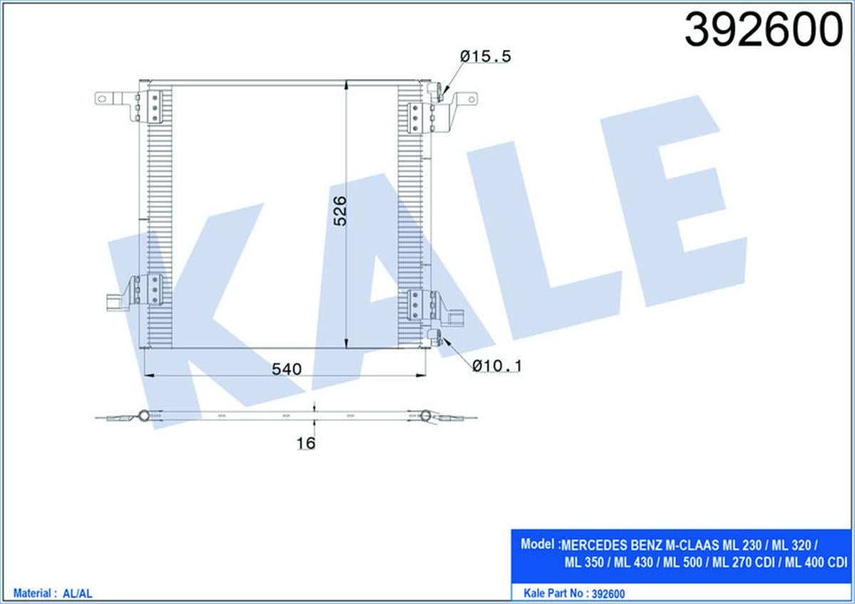 Klima Radyatörü Kondenser Mercedes Benz Ml230-Ml320-Ml350-Ml400-Ml430-Ml500 Al-A