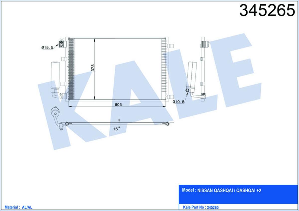 Klima Radyatörü Kondenser Qashqaı 2 J10-Jj10 1.6 07 643X377x16 Al/Al