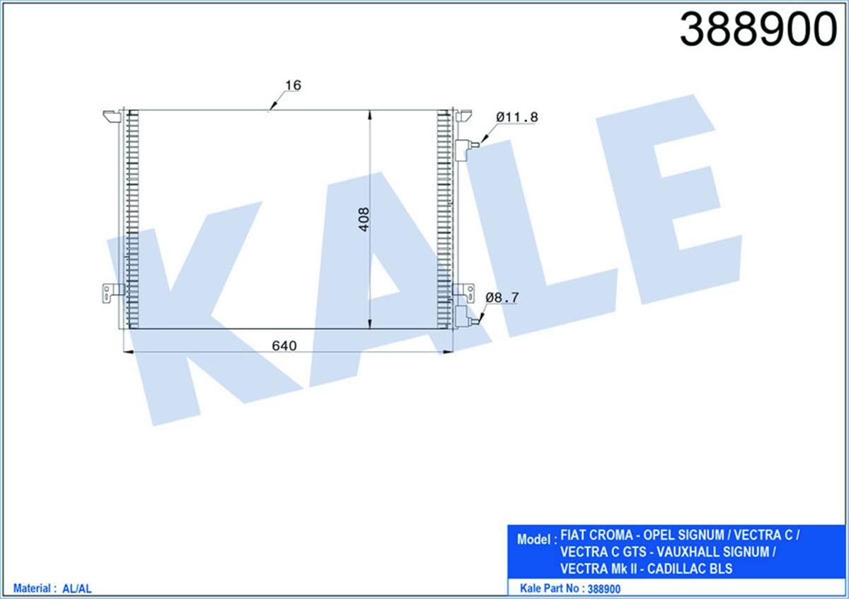 Klima Radyatörü Kondenser Vectra C-Sıgnum-Fiat Croma Al/Al 640X408x16