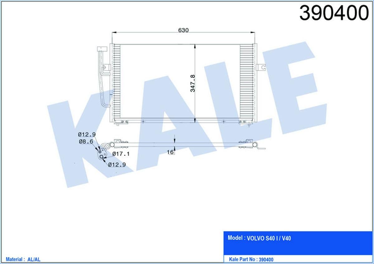 Klima Radyatörü Kondenser Volvo S40 I-V40 Al-Al 628X348x16
