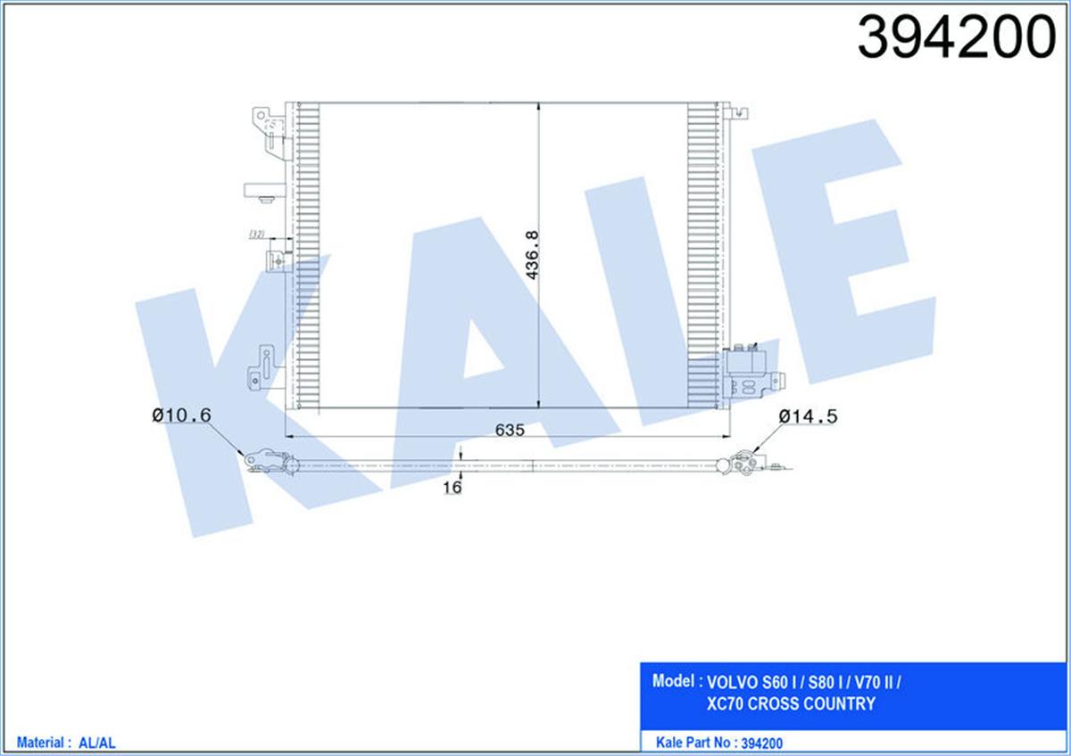 Klima Radyatörü Kondenser Volvo S60 I-S80 I-V70 Iı-Xc70 Al-Al 632X440x16 Tüpsüz