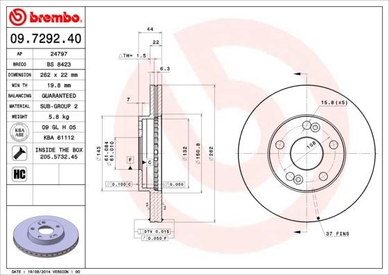 Renault Laguna 1 Safrane 1 2 Ön Fren Diski [262x44x22 5 Delik] BREMBO