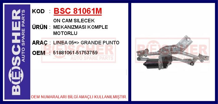 Fiat Linea Ön Cam Silecek Mekanizması Motorlu BESCHER