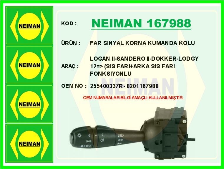 Renault Logan 2 Sandero 2 Dokker Lodgy Far Sinyal Korna Kumanda Kolu Sis Farlı BESCHER