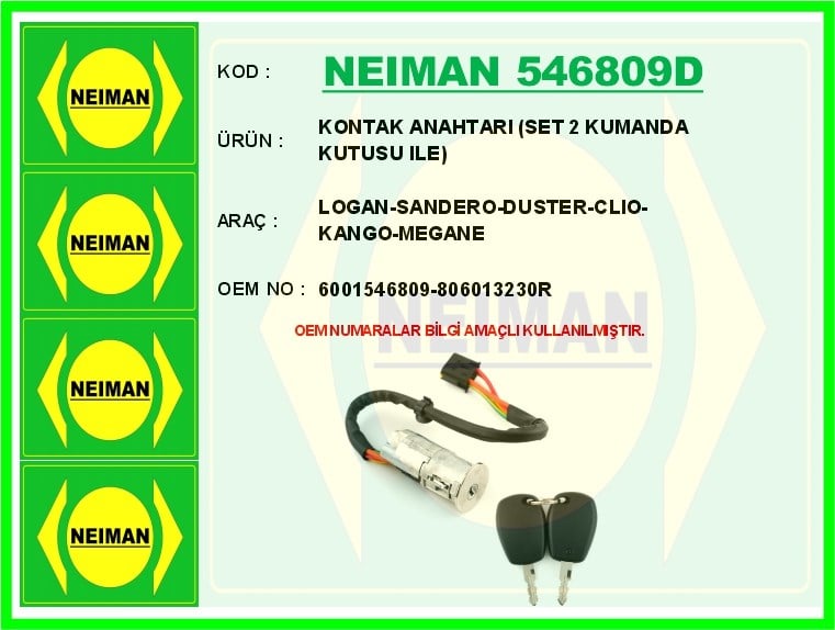 Dacia Logan Sandero Duster Renault Clio Kangoo Megane Kontak Anahtarı Set 2... BESCHER