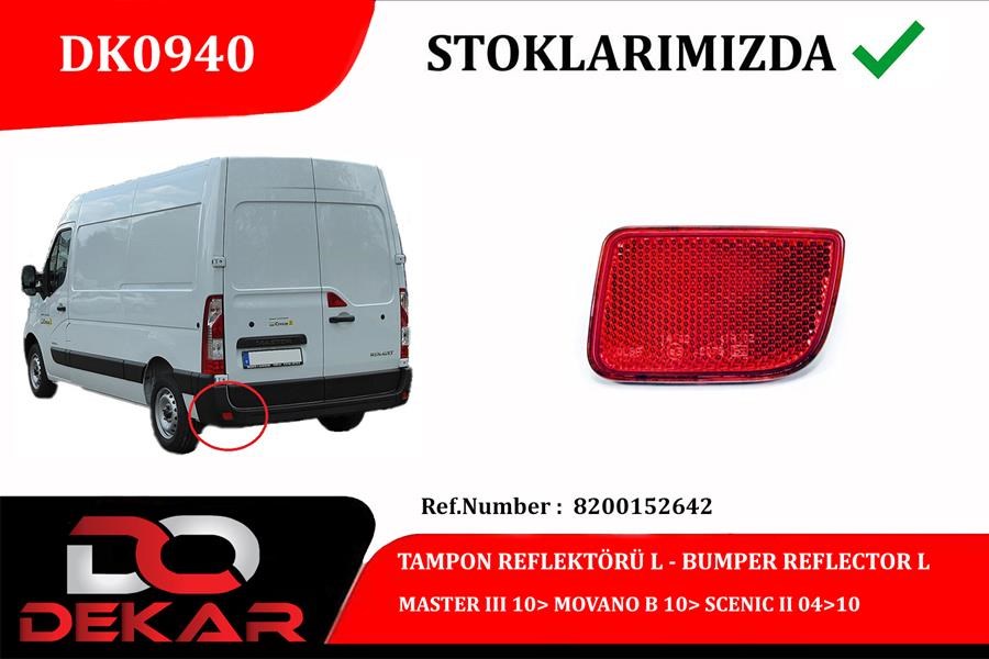 Renault Master III Tampon Reflektörü Sol DEKAR