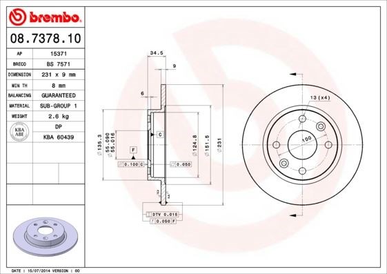 Mazda Arka Fren Diski Standard BREMBO
