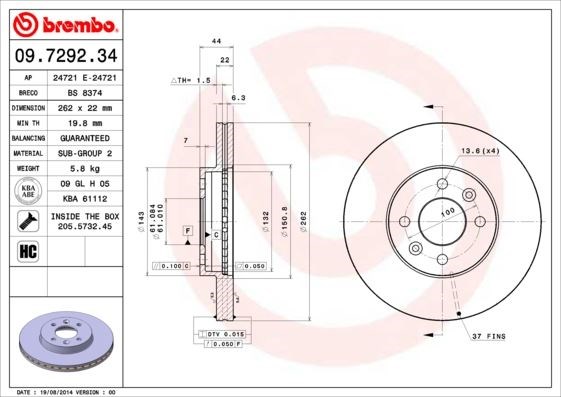 Renault Megane 1 Scenic 1 Laguna 1 Safrane 1 Ön Fren Aynası Havalı [262x22x4... BREMBO
