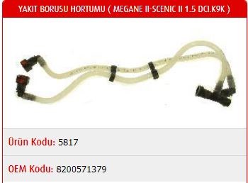 Renault Megane II Yakıt Borusu Hortumu MASTER-KAUÇUK