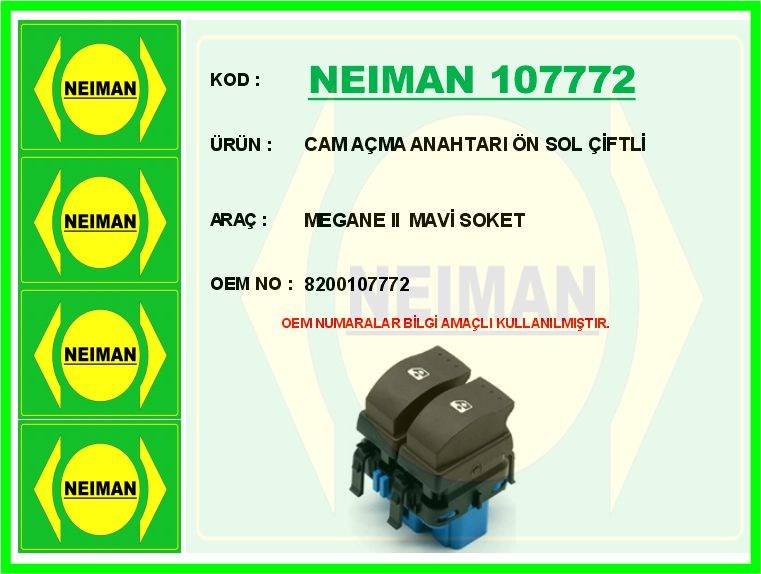 Renault Megane 2 Ön Sol Çiftli Cam Açma Anahtarı Mavi Soket BESCHER