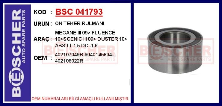 Renault Megane 3 Fluence Scenic 3 Duster Ön Teker Rulmanı ABS'li [2009->] BESCHER