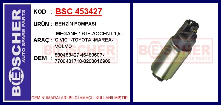 Renault Megane Hyundai Accent Honda Civic Toyota Marea Volvo Benzin Pompası BESCHER