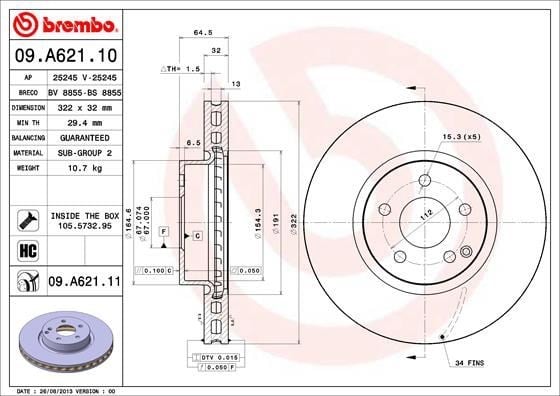 Mercedes W204 S204 W212 C207 R172 Ön Fren Diski BREMBO