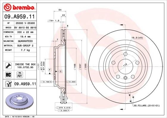 Mercedes W166 Arka Fren Diski BREMBO
