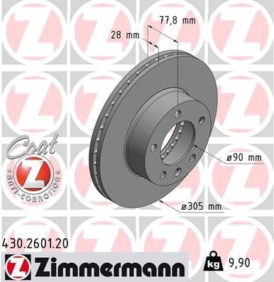 Opel Movano Ön Fren Diski Havalı 305.5mm ZIMMERMANN