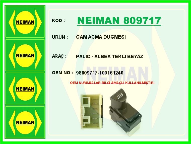 Fiat Palio Cam Açma Düğmesi Tekli Beyaz BESCHER