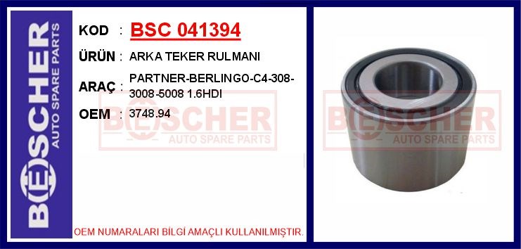 Peugeot Partner Berlingo C4 308 3008 5008 Arka Teker Rulmanı BESCHER