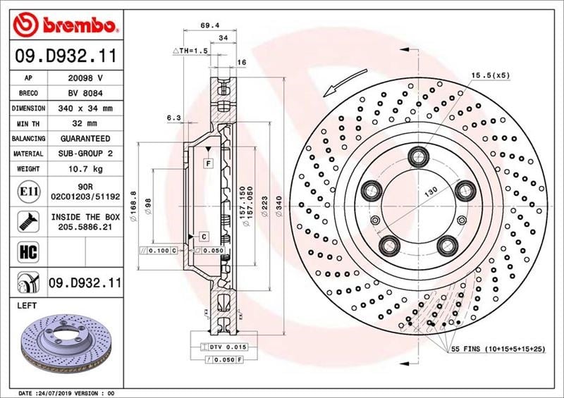 Porsche Ön Fren Diski UV Kaplamalı BREMBO