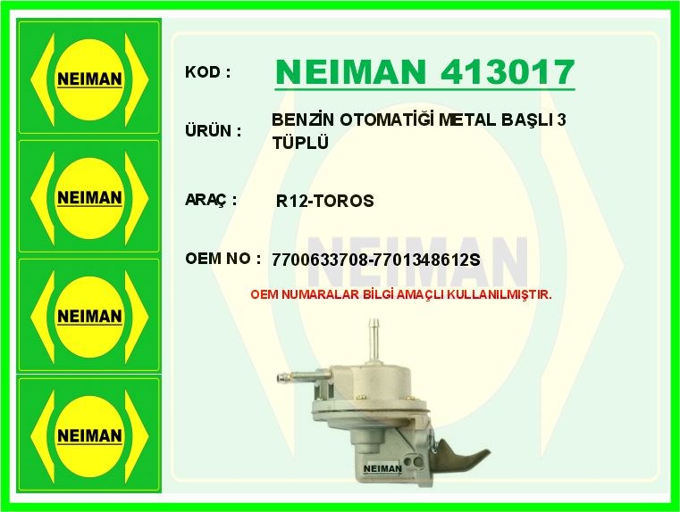 Renault R12 Toros Benzin Otomatiği Metal Başlı 3 Tüplü BESCHER