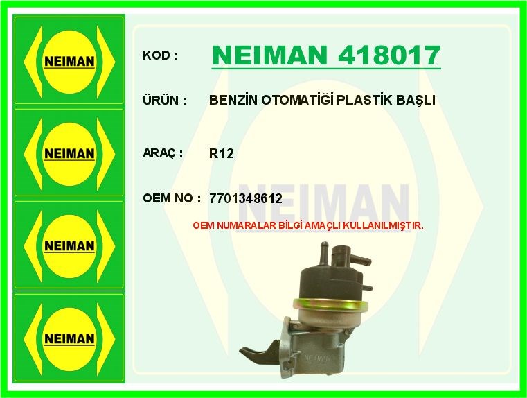 Renault R12 Benzin Otomatiği Plastik Başlı BESCHER