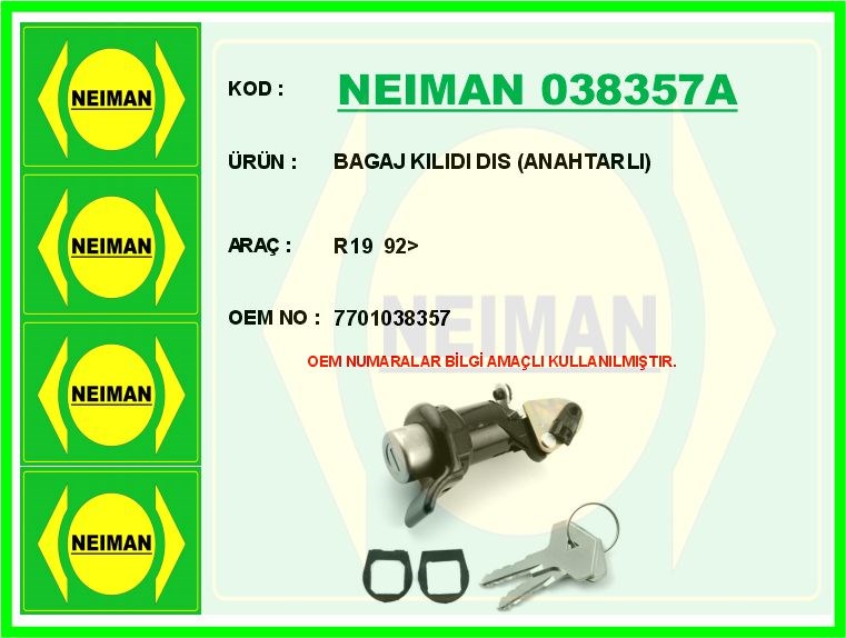 Renault R19 Dış Anahtarlı Bagaj Kilidi BESCHER