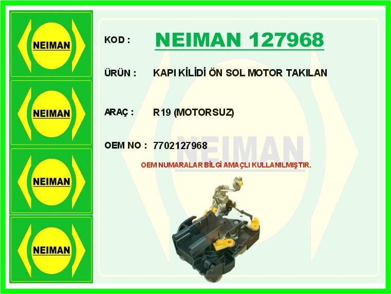 Renault R19 Ön Sol Kapı Kilidi Motorsuz BESCHER