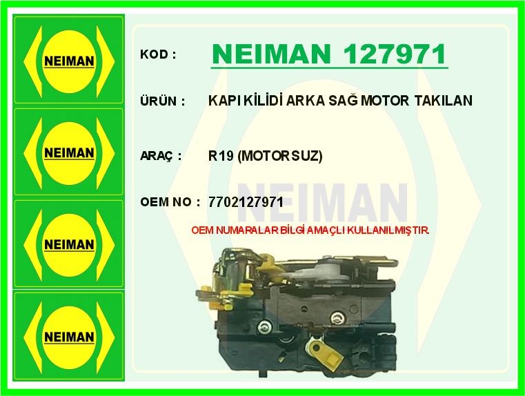 Renault R19 Arka Sağ Kapı Kilidi Motorsuz BESCHER