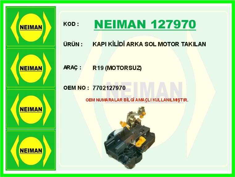 Renault R19 Arka Sol Kapı Kilidi Motorsuz BESCHER