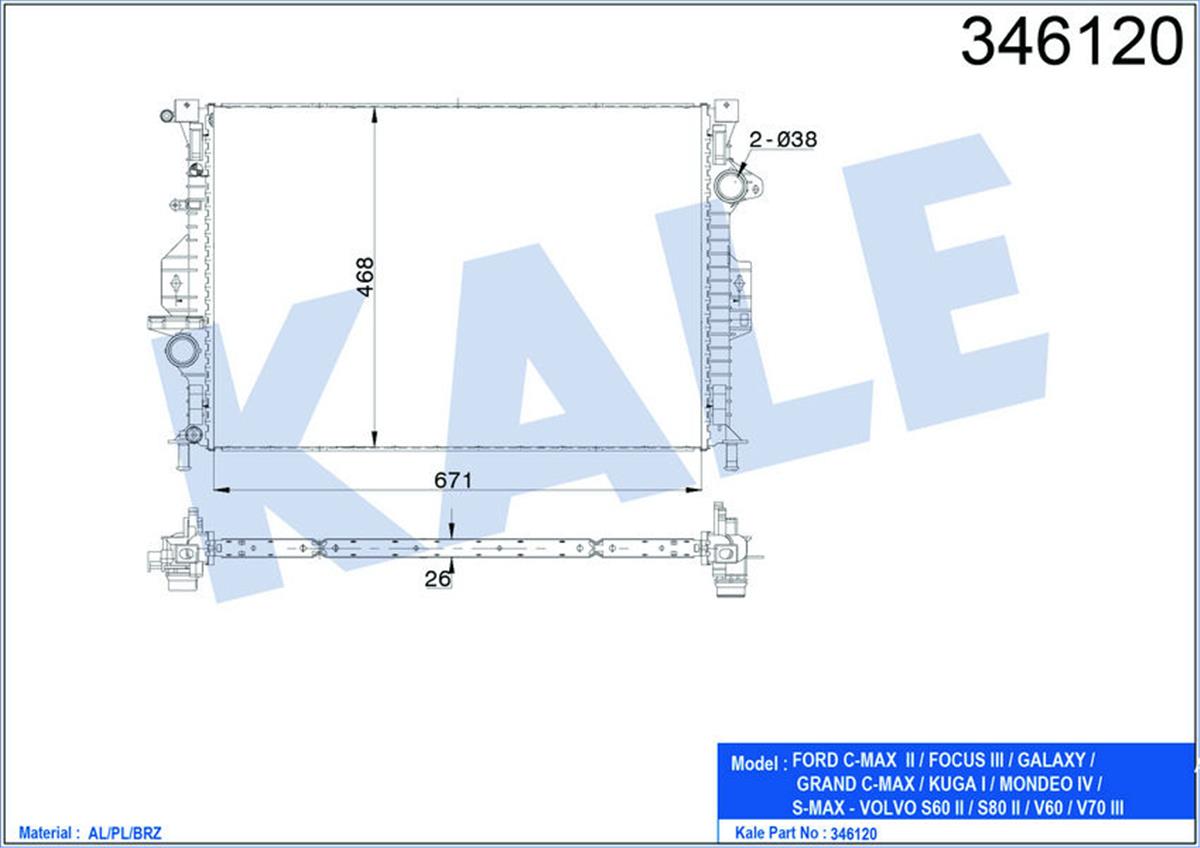 Radyatör Cmax Iı-Grand Cmax-Focus Iıı-Gaaxy-Kuga-Möndeo Iv 10 670X454x16 Ac /- M