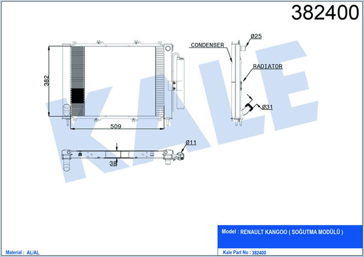 Radyatör Köndenser Kango 1.9 Dci 03 Mek Ac Al/Al 595X377x40