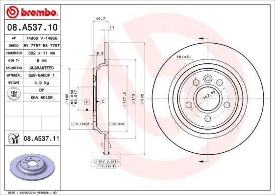 Volvo S60 V60 S80 V70 XC70 Arka Fren Aynası Dolu BREMBO