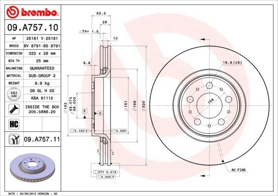 Volvo S60 S80 V70 XC70 Ön Fren Disk Aynası Havalı BREMBO