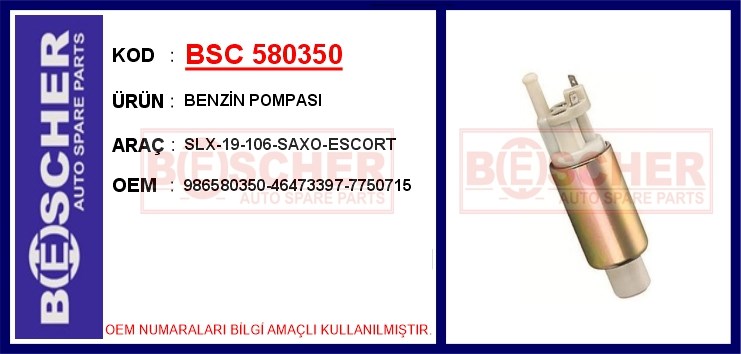 Tofaş Şahin Doğan Kartal Peugeot 106 Citroen Saxo Ford Escort Benzin Pompası BESCHER