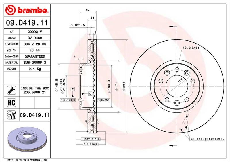 Fiat Scudo Ön Fren Aynası Havalı BREMBO